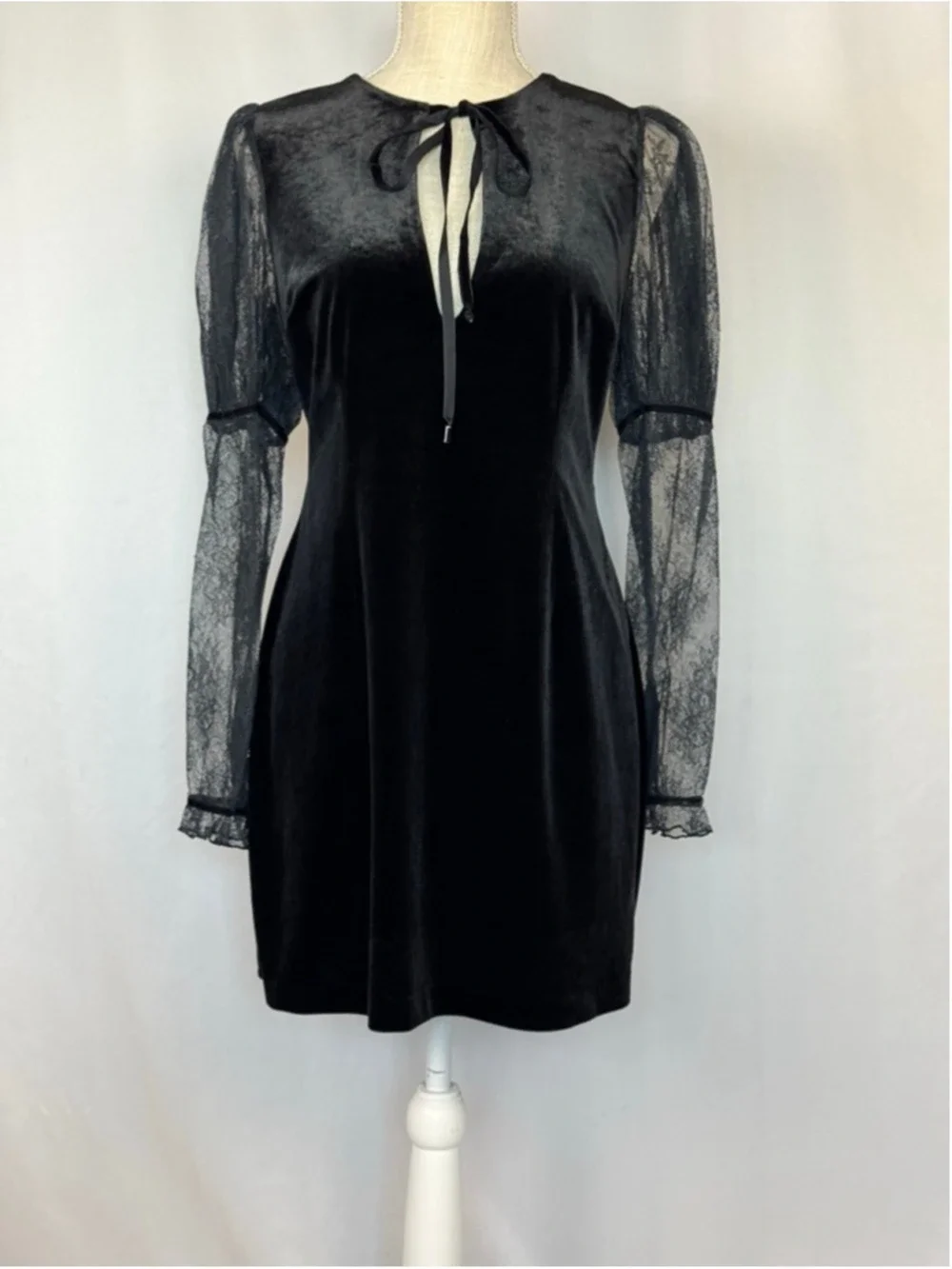 Free People Midnight Hour Lace Velvet Black Mini Dress Size Small Romantic Goth